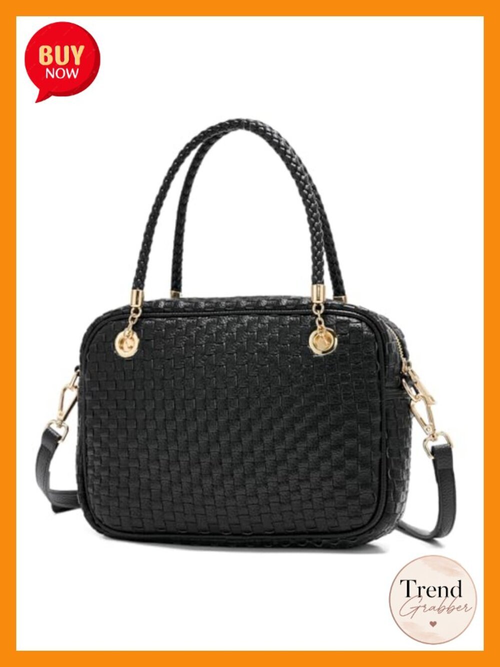 Woven Crossbody Camera Bag, Vegan Leather Purse with Braided Handle